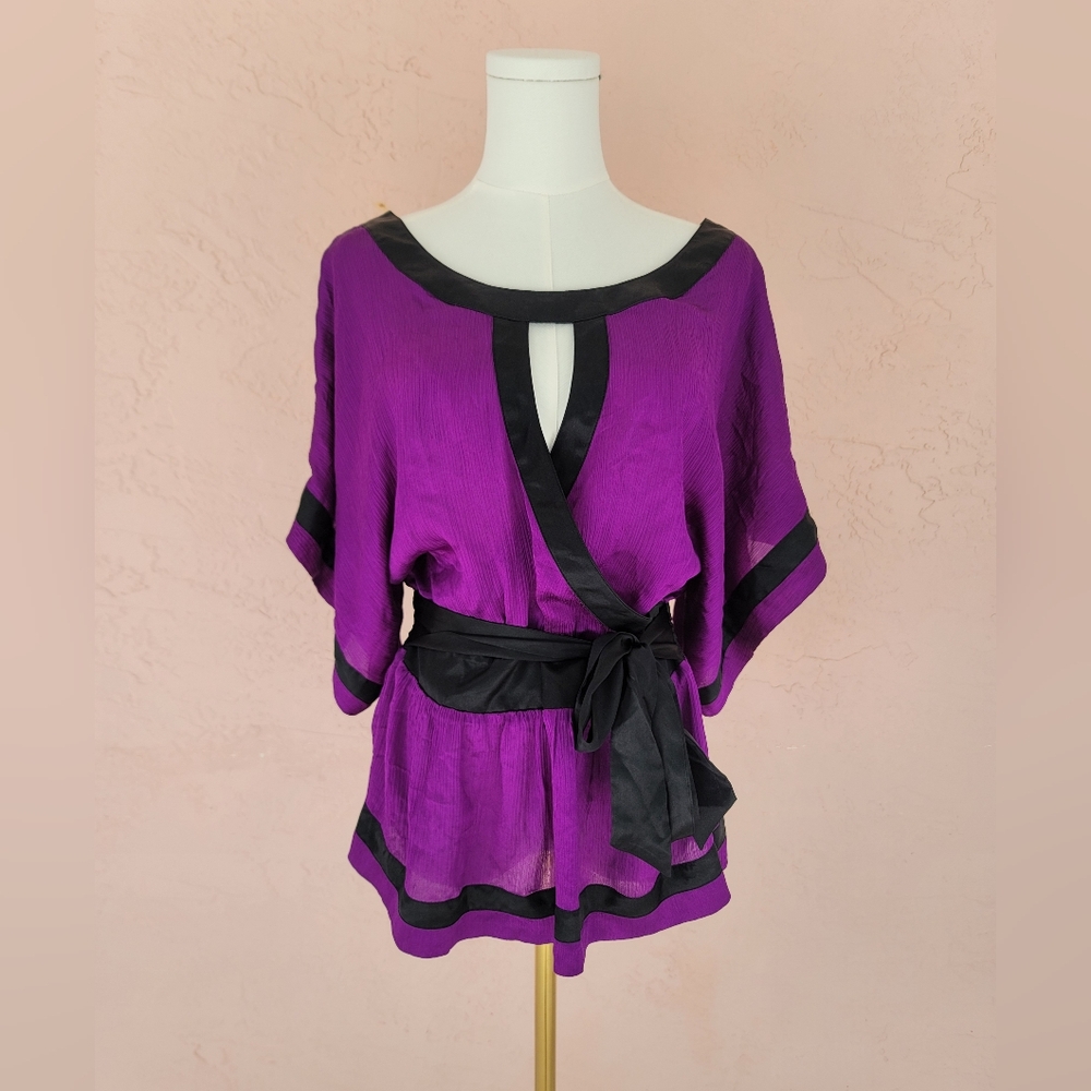 Bebe Silk Boho Style Blouse In Purple Y2K